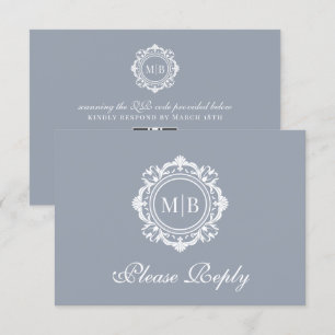 Cartons Réponse Monogramme floral orné Mariage argent