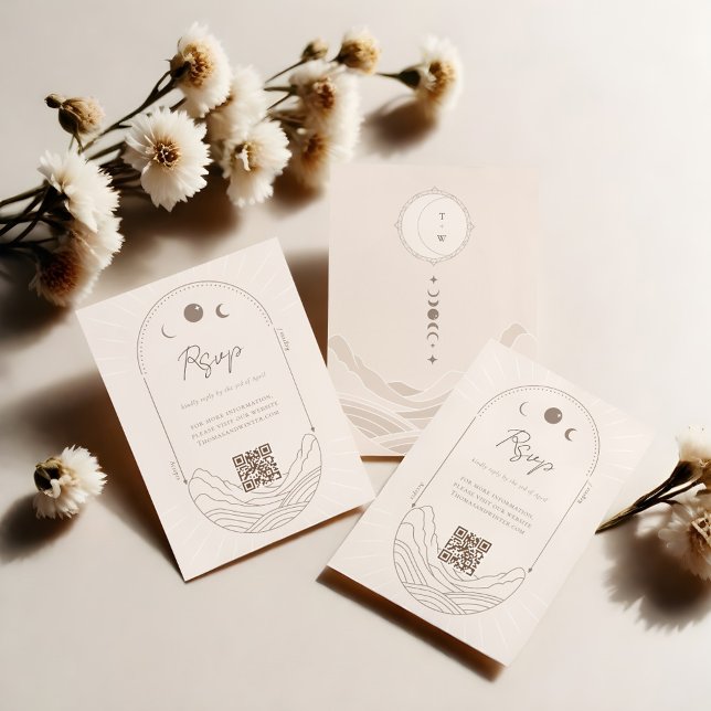 Cartons Réponse Monogramme holistique Star Lune céleste Code QR RS (Celestial Moon Star Holistic Monogram QR Code RSVP)