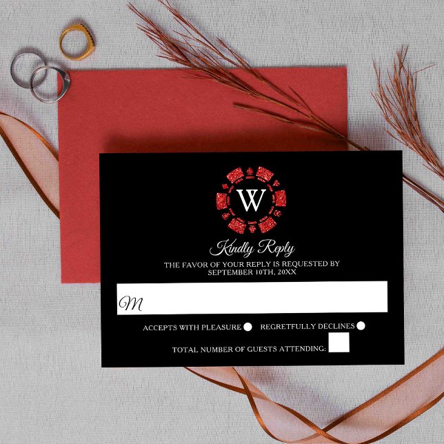 Cartons Réponse Monogramme Jetons de Poker Mariage Casino Paillett (Créateur téléchargé)