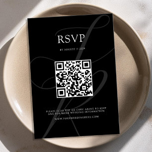 Cartons Réponse Monogramme minimaliste moderne Mariage noir et bla