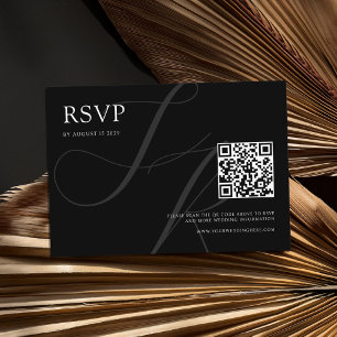 Cartons Réponse Monogramme minimaliste moderne Mariage noir et bla