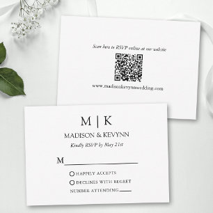Cartons Réponse Monogramme minimaliste moderne Mariage QR Code