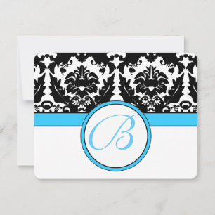 Cartons Réponse Monogramme noir Damas avec Turquoise Aqua Blue Tri