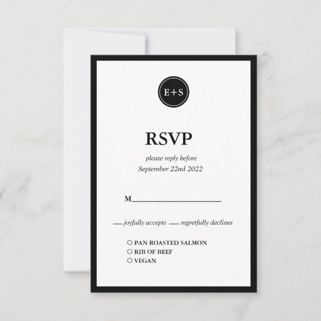 Cartons Réponse Monogramme | Options alimentaires pour Mariages no (Devant)