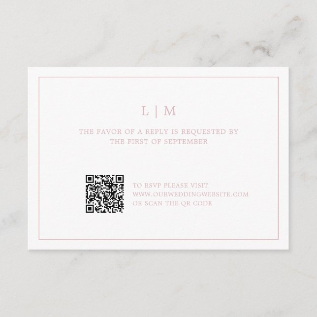 Cartons Réponse Monogramme rose clair simple Code QR Mariage éléga (Devant)