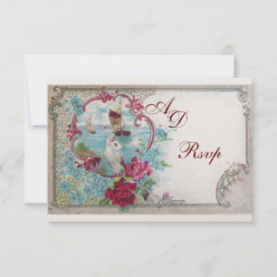 Cartons Réponse MONOGRAMME RSVP, or rose bleu rouge de MARIAGE de