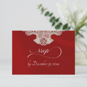 Cartons Réponse Monogramme, Ruban & Dentelle - Rouge