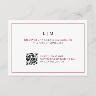 Cartons Réponse Monogramme simple Bourgogne QR Code Mariage élégan