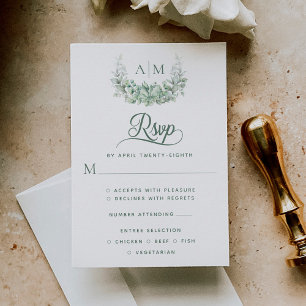 Cartons Réponse Monogramme Verdure Mariage élégant