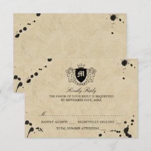 Cartons Réponse Monogramme vintage et mariage avec taches d'encre