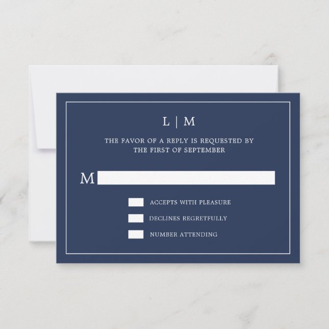 Cartons Réponse Monographie bleu marine simple Mariage élégant (Devant)