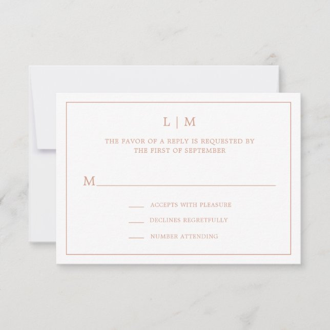 Cartons Réponse Monographie rose Rose simple Mariage élégant (Devant)