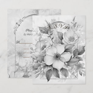 Cartons Réponse Monotone noir et blanc Roses blanches Gold Frame