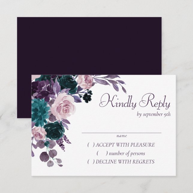 Cartons Réponse Moody Boho | Eggplant Purple Argent Frame Bouquets (Devant / Derrière)