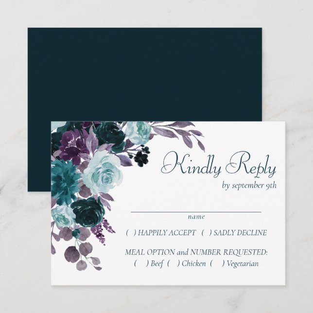 Cartons Réponse Moody Boho | Turquoise Turquoise Dark Floral Entre (Devant / Derrière)