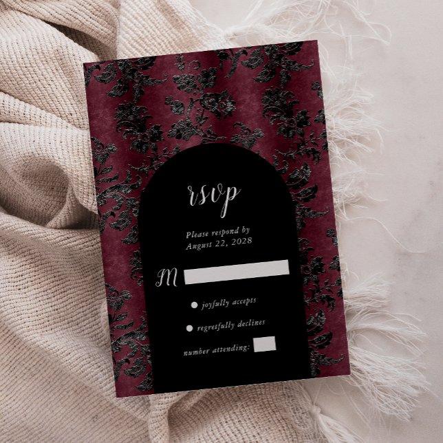 Cartons Réponse Moody Bourgogne Noir Damask Arch Mariage (Créateur téléchargé)