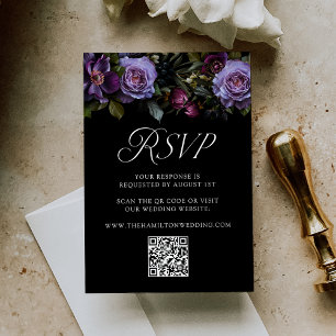 Cartons Réponse Moody Gothique Purple Floral Mariage QR Code