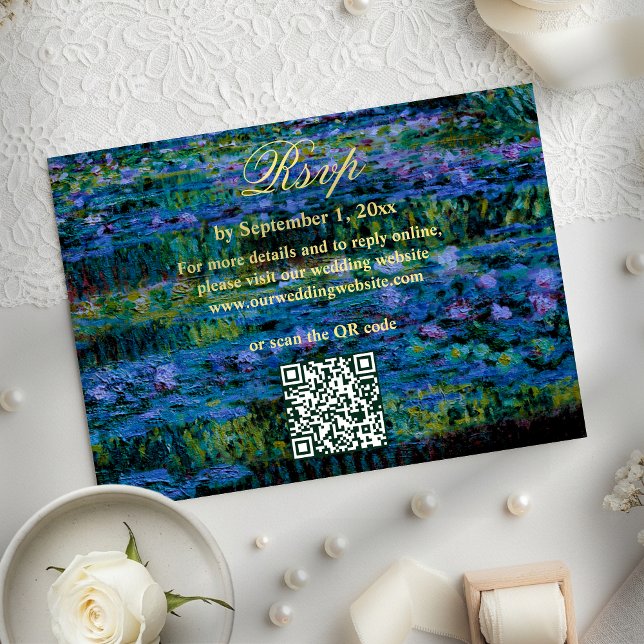 Cartons Réponse Moody Jewel Tone Water Lilies Wedding Website QR (Créateur téléchargé)