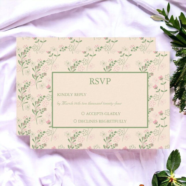 Cartons Réponse Motif à fleurs les années 70 beige orange rétro Y2 (Zazzle Pink Green Retro Y2K 70s Flower Pattern RSVP)