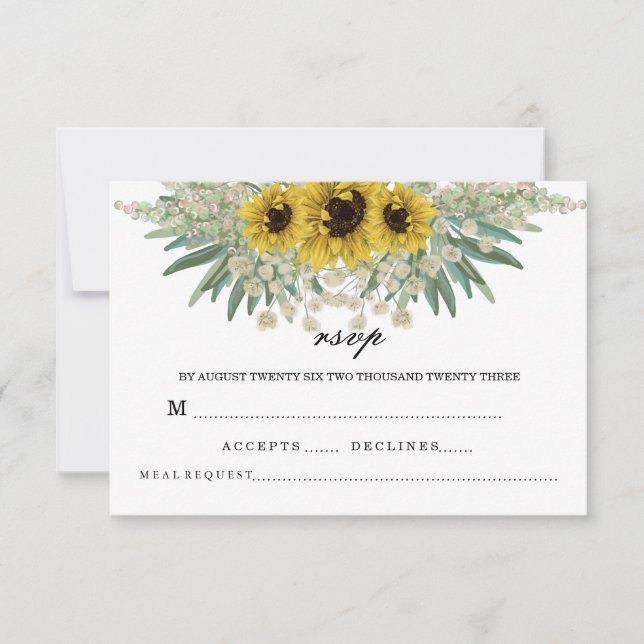Cartons Réponse Motif d'aquarelle romantique de tournesol (Devant)