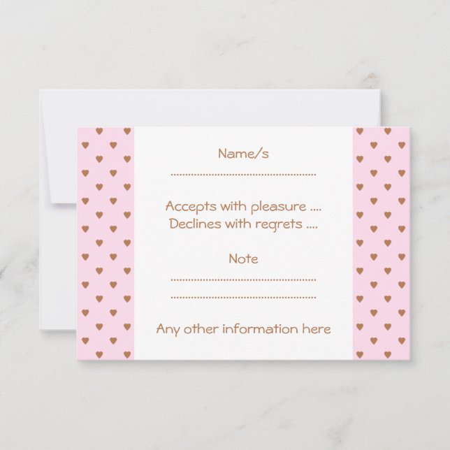 Cartons Réponse Motif de coeur rose pâle et marron. (Devant)