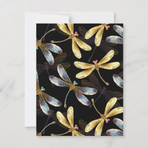 Cartons Réponse Motif sans couture avec libellules d'or