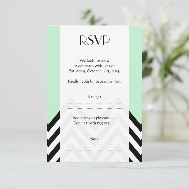 Cartons Réponse Motif Zigzag noir et blanc, vert, Mariage (Debout devant)
