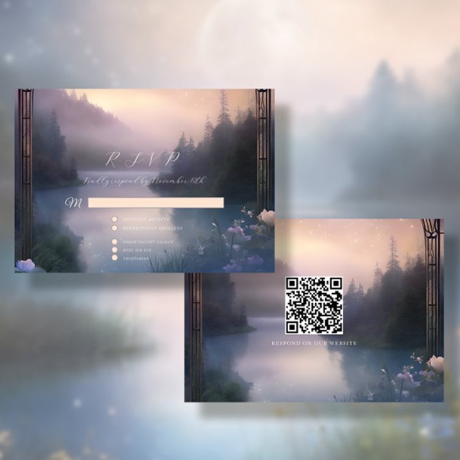 Cartons Réponse Mountain Lake Forest Stars Ethereal Rustic Mariage (Créateur téléchargé)