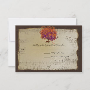 Cartons Réponse Musical Gold Orange Plum Heart Leaf Mariages