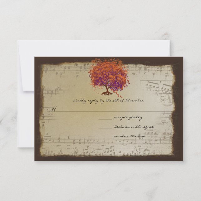 Cartons Réponse Musical Gold Orange Plum Heart Leaf Mariages (Devant)