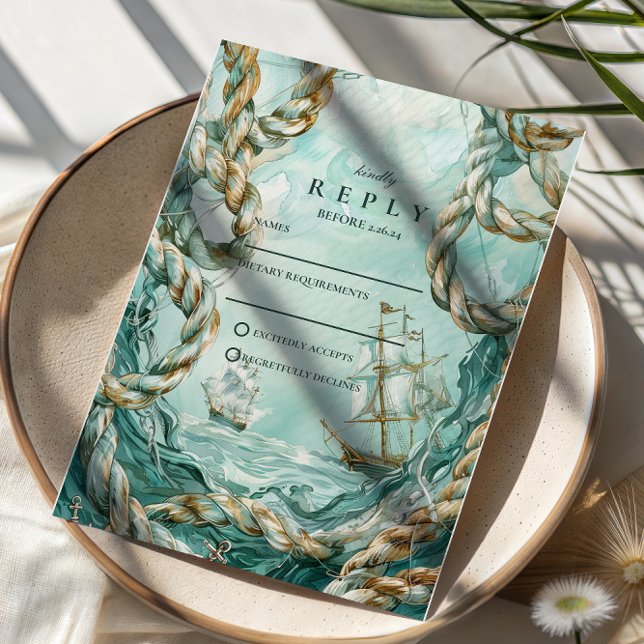 Cartons Réponse Nautical Rope Voyage Wedding (Créateur téléchargé)