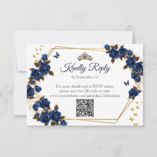 Cartons Réponse Navy Blue Couronne de Tiare Dorée Roses Papillon Q