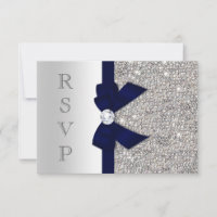 Navy foncé fausse noeud argent paillettes diamant 
