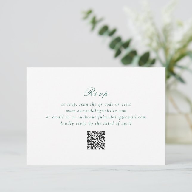 Cartons Réponse Nettoyer Emerald Green QR Code Mariage élégant (Debout devant)