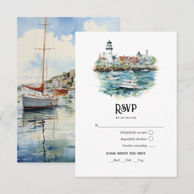 Cartons Réponse Newport, Rhode Island Destination Wedding (Devant / Derrière)