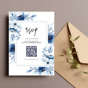 Cartons Réponse Noces Fleurie Navy Bleu Poussiéreux Champagne Ivoi