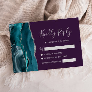 Cartons Réponse Noces sarcelle argent agate violet