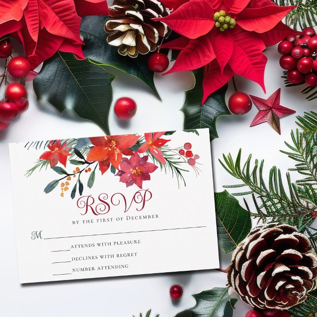 Cartons Réponse Noël Rouge Poinsettia Élégante Fête Florale (Créateur téléchargé)