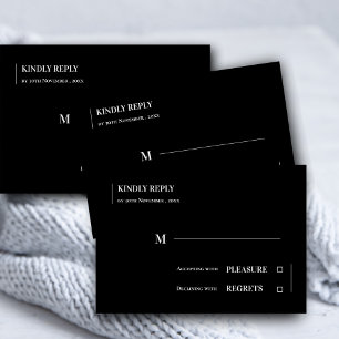 Cartons Réponse Noir Blanc Classé Minimaliste Mariage contemporain