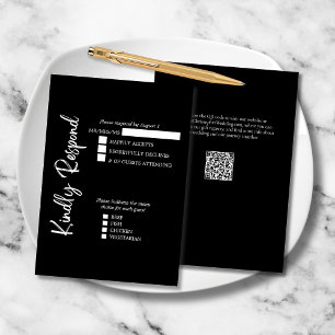 Cartons Réponse Noir Blanc Élégant Gras Script Mariage Formal