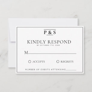 Cartons Réponse Noir & Blanc Elegant Monogram Chic Mariage