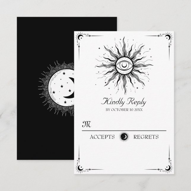 Cartons Réponse Noir blanc Lune soleil céleste tarot (Devant / Derrière)