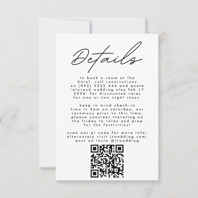 Cartons Réponse Noir & Blanc moderne Mariage de texte simple CODE  (Devant)