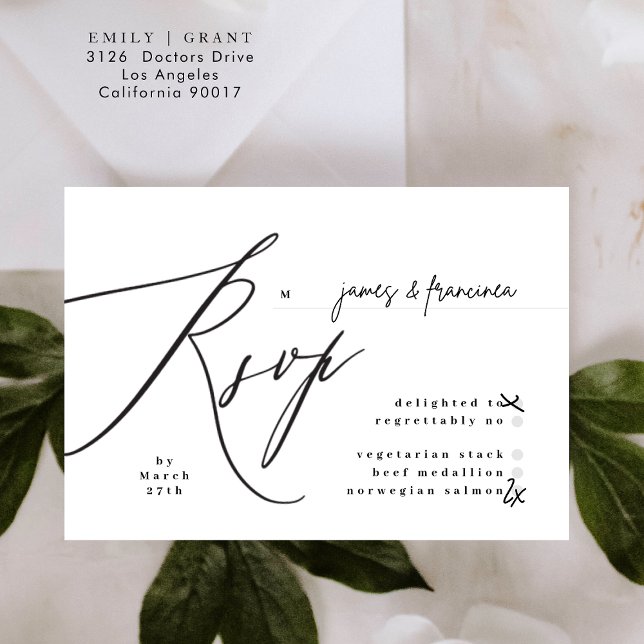 Cartons Réponse Noir & blanc moderne Mariage simple (Créateur téléchargé)