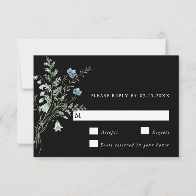 Cartons Réponse Noir Elegant Aquarelle Fleurs sauvages mariage RSV (Devant)