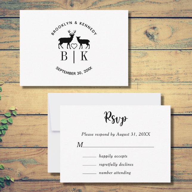 Cartons Réponse Nom de couple Deer Monogram Mariage campagnard rus (Créateur téléchargé)