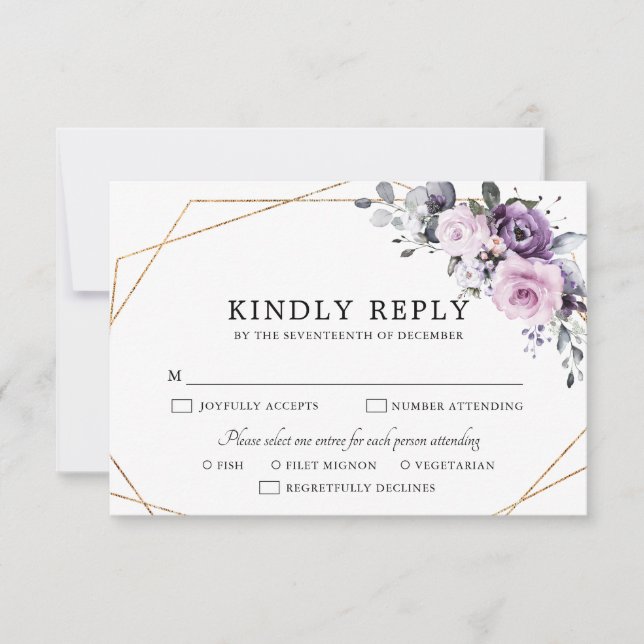 Cartons Réponse Nuances de pourpre Dusty Blooms Mariage géométriqu (Devant)