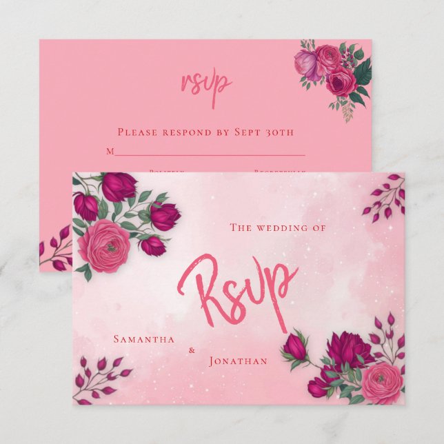 Cartons Réponse Nuances de rose rose magenta Mariage moderne (Devant / Derrière)