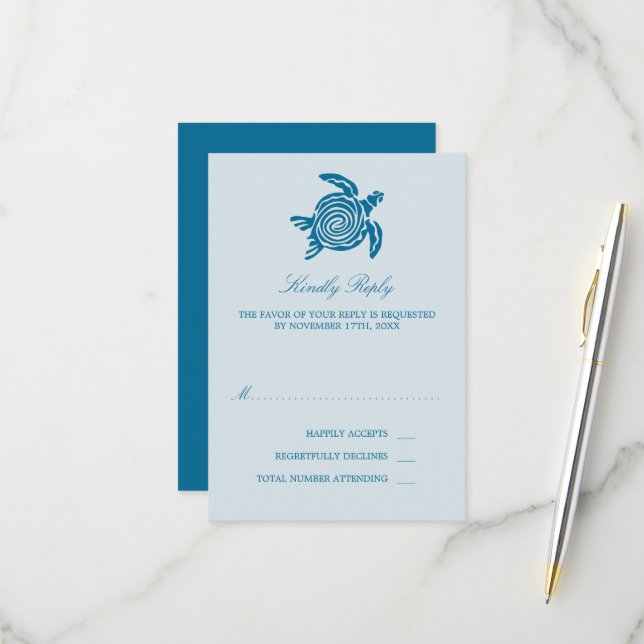 Cartons Réponse Ocean Sea Turtle, Sea Blue Beach Wedding (Devant/Arrière en situation)