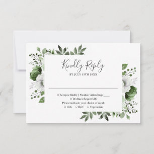 Cartons Réponse Olive Green Élégant Botanique Floral Mariage